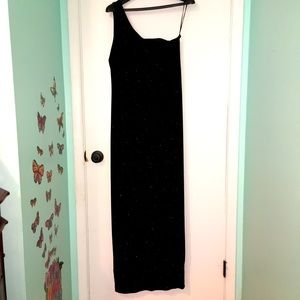 GREAT CONDITION!! Black glittery one shoulder long dress with slit on the side!
